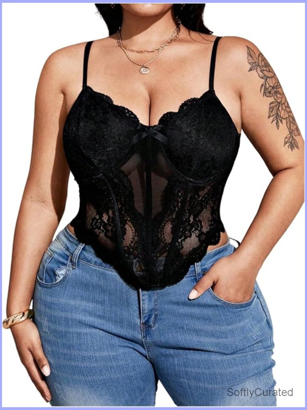 Plus Size Lace Corset Bustier Crop Top Spaghetti Strap Going Out Sexy Tank
